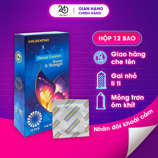 Bao cao su Goldentime Sweet & Stronger gai bướm xanh hộp 12 chiếc tăng khoái cảm chống tuột kéo dài thời gian Yeu247