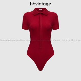 Áo bodysuite nữ polo dây kéo Tay Ngắn chất thun tăm lụa dày dặn ôm body I Hhvintage