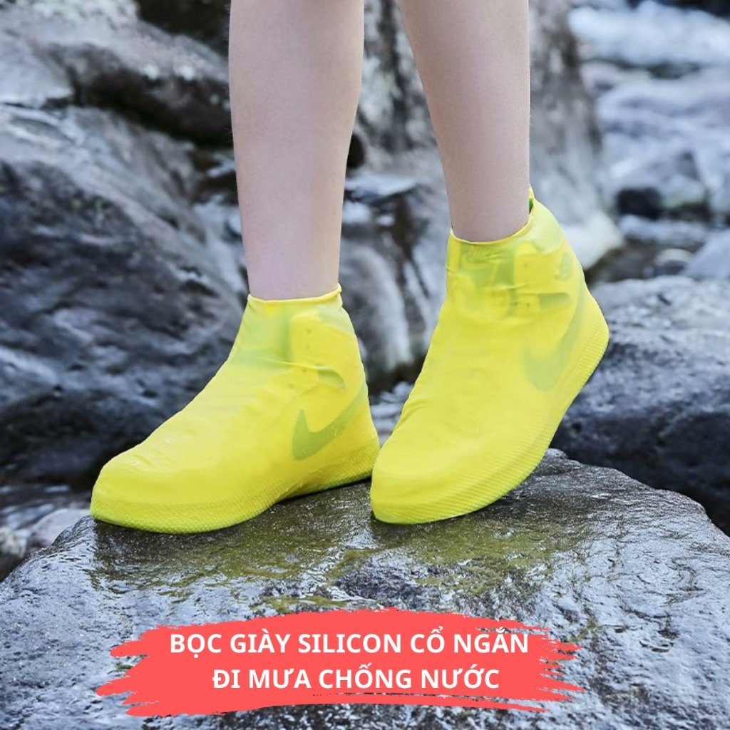 Bọc giày silicon cổ ngắn đi mưa chống thấm nước tái sử dụng nhiều lần