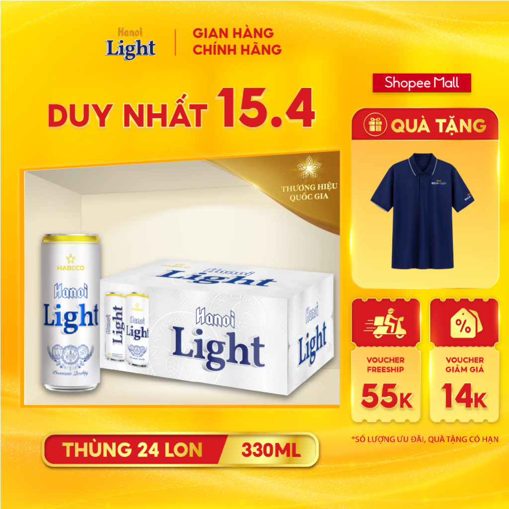 Thùng 24 lon Bia Hanoi Light - HABECO (330ml/lon)