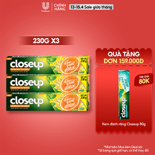 Combo 3 Kem đánh răng dạng gel sạch khuẩn Closeup Thơm Mát Tự Nhiên Dầu Quất, Thảo Dược 230g