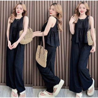 Set Đồ Nữ Áo Cổ Yếm Babydoll Dáng Xòe Mix Quần Suông Dáng Dài 2 Tone Màu Basic Sang Chảnh ĐL