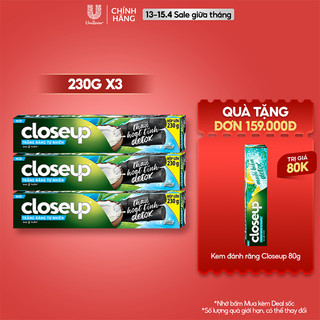 Combo 3 Kem Đánh Răng Closeup Giúp Làm Trắng Răng Tự Nhiên Sau 2 Tuần Với Chiết Xuất Dừa Và Than Hoạt Tính 230G/Tuýp
