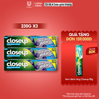 Combo 3 Kem Đánh Răng Closeup Gel Sạch Khuẩn Tinh Thể Băng Tuyết Cho Hơi Thở Thơm Mát Bất Tận 230G/Tuýp