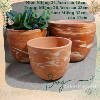 Chậu trồng cây, Chậu đất nung bầu kem sữa size lớn Bông Garden trồng cây cảnh các loại