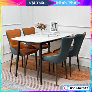 Bộ Bàn ăn mặt đá ceramic chân côn 1m2 + 4 ghế Royal sọc