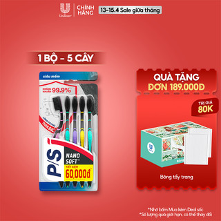 Bộ 5 bàn chải P/S than bạc kháng khuẩn 99.9%