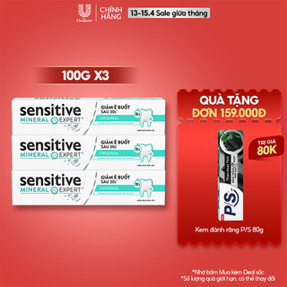 Bộ 3 Hộp Kem đánh răng P/S giảm ê buốt sau 30 giây Sensitive Mineral Expert Original với tác động từ khoáng 100g