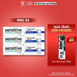 Bộ 3 Hộp Kem đánh răng P/S giảm ê buốt sau 30 giây Sensitive Mineral Expert Whitening với tác động từ khoáng 100g