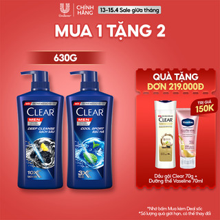 Dầu Gội Đầu cho nam Clear Men đánh bay gàu, ngứa và vi khuẩn mát lạnh cực đỉnh suốt ngày dài 630g