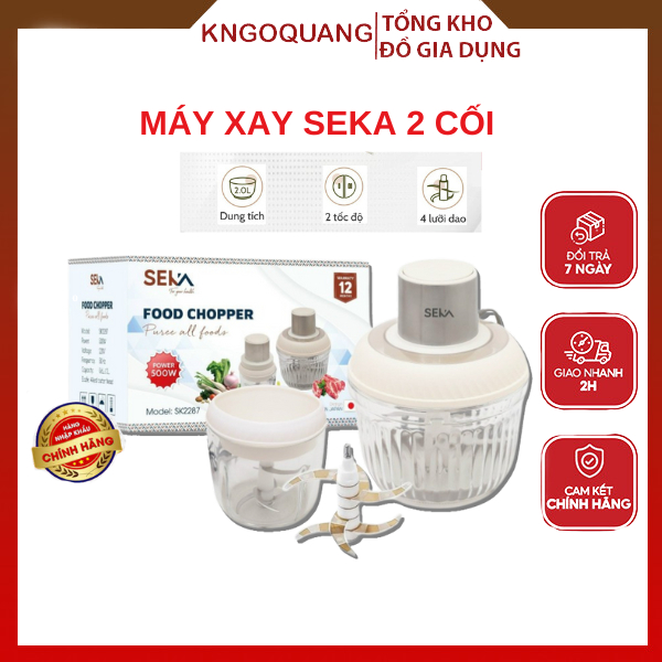 Máy Xay Thịt Thủy Tinh 2 Cối SEKA SK2287 Xay Thực Phẩm Đa Năng - 500W (Model 2024) - Hàng Chính Hãng