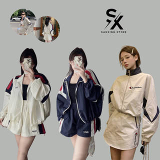 áo khoác dù croptop logo thêu hàng 2 lớp  năng động cá tính form lửng  Unisex Ulzzang phối màu SXAK56