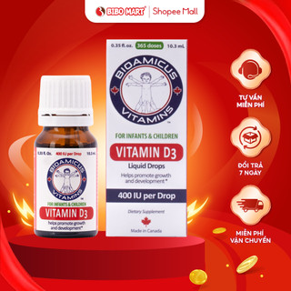Vitamin d3 bioamicus giúp phát triển hệ xương và răng cho trẻ nhỏ tăng cường hệ miễn dịch lọ 10ml - bibomart