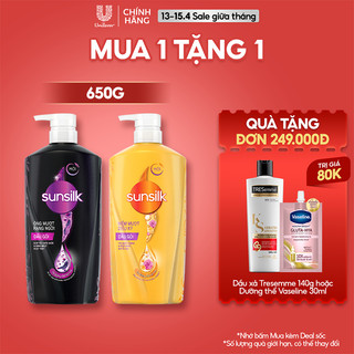 Dầu gội Sunsilk 650g làm sạch và mềm mượt tóc gấp 5 lần, cho mái tóc ngát hương suốt 48h