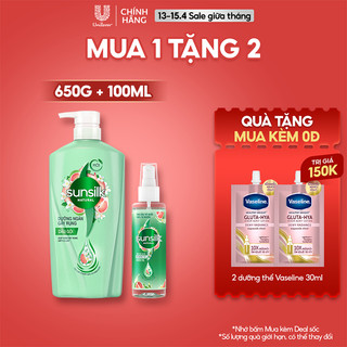 Combo Dầu gội và Xịt dưỡng tóc tinh chất bưởi Sunsilk Natural Dưỡng ngăn Gãy rụng 650g, 100ml