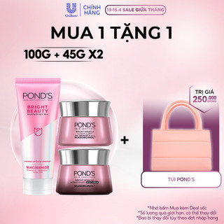  Bộ 1 Sữa rửa mặt & 2 Kem dưỡng sáng da ngày đêm Pond's Bright Miracle Ultimate Clarity Niasorcinol 100G+45G+45G