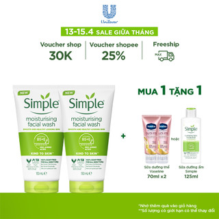Combo 2 Sữa rửa mặt Simple sạch sâu hiệu quả - cho da thường 150ml/chai  