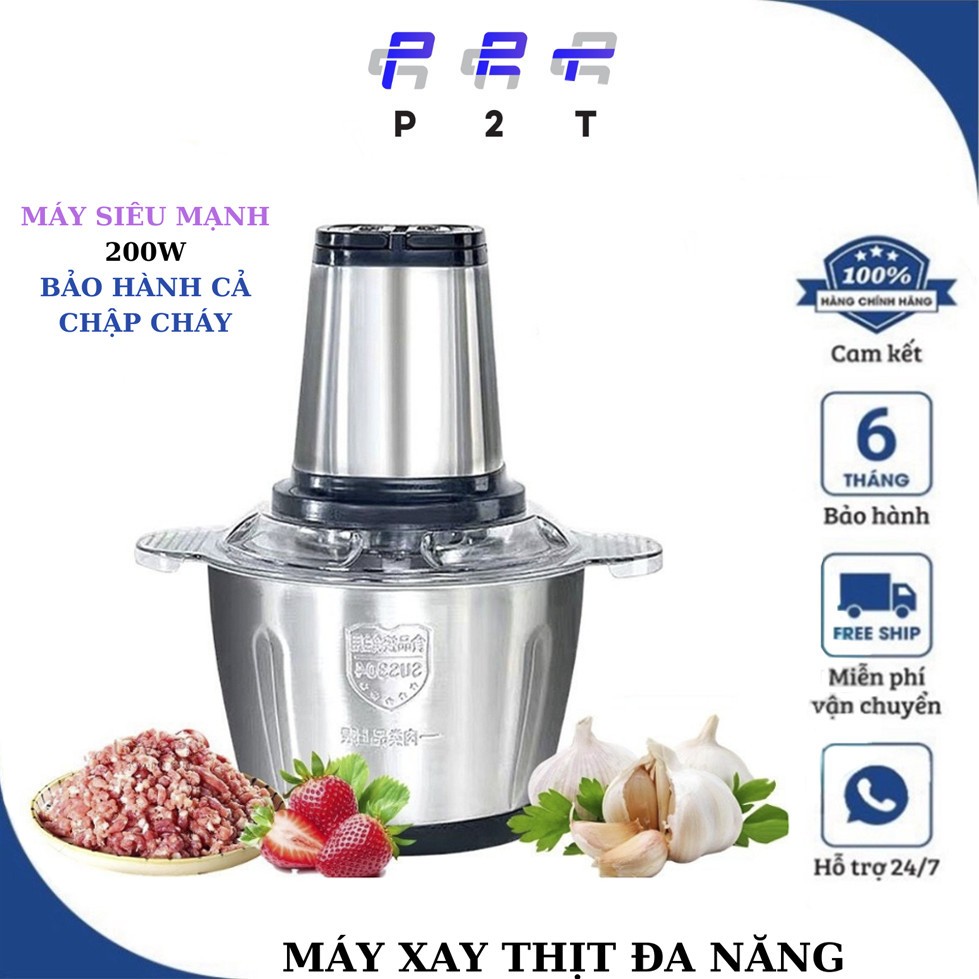 Máy xay thịt cối P2T inox 304 4 lưỡi đa năng công suất 2500w, máy xay bear mini cầm tay siêu khỏe dễ dàng sử dụng