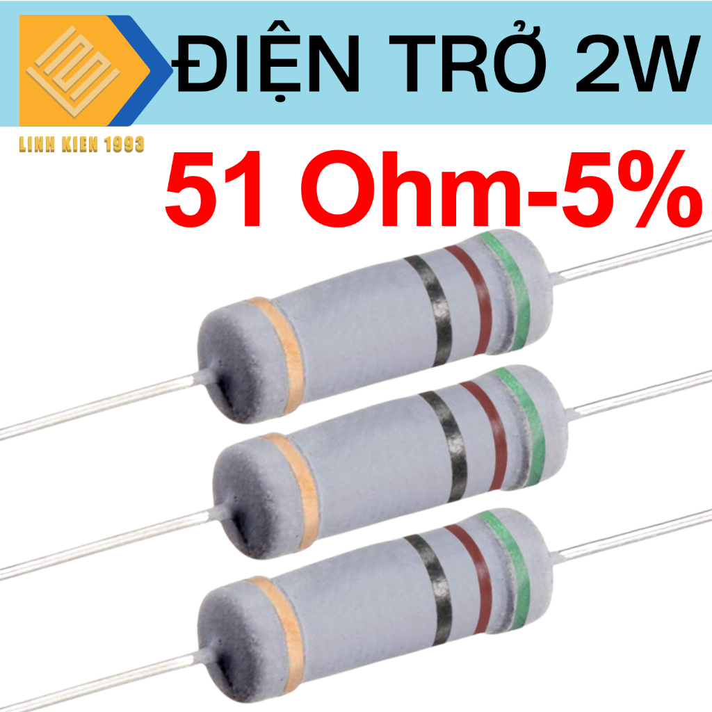 [ SET 5 CON ] Điện Trở 51 Ohm 2W 5% 4 Vòng Màu