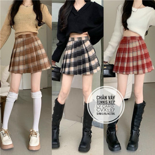  BIGSIZETIX Chân Váy tennis xếp ly cạp cao kẻ caro chất dạ mềm  có quần bảo hộ  hack eo xinh xắn 50-100kg 