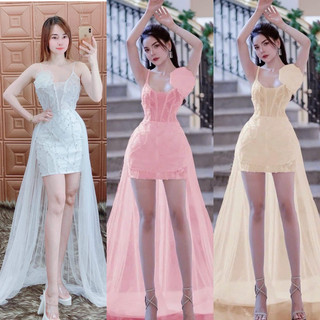 đầm body đính pha Lê phối tà sau dự tiệc kèm hình thật