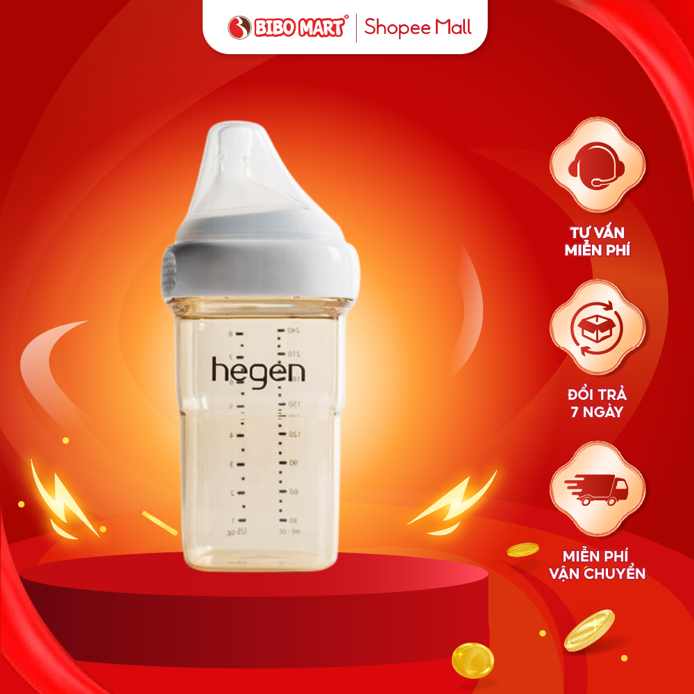 Bình Sữa Hegen 240ml Màu Nâu Bình Sữa Dành Cho Bé 3 6 Tháng Núm Ty Siêu Mềm Hàng Chính Hãng - Bibomart