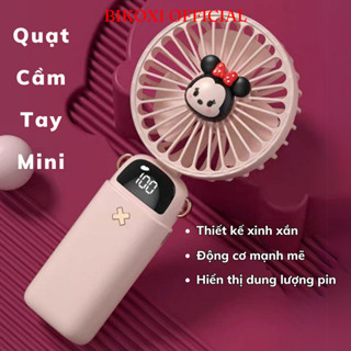 Quạt Mini Cầm Tay BIKOXI Tích Điện Du Lịch Dung Tích Pin 1000mAh 5 Tốc Độ Gió Có Màn Hình Led Hiển Thị