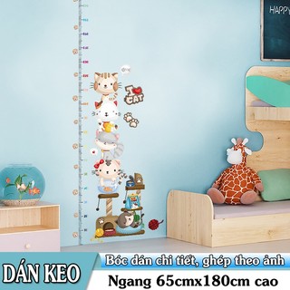 Decal dán tường thước đo mèo hoạt hình đáng yêu