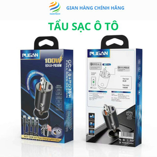 Tẩu sạc nhanh ô tô pugan 100W , sạc siêu nhanh cắm tẩu âm nguồn 2 cổng type C và USB phù hợp tất cả ô tô hàng chính hãng