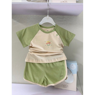  Bộ cộc tay bé trai màu be phối xanh lá