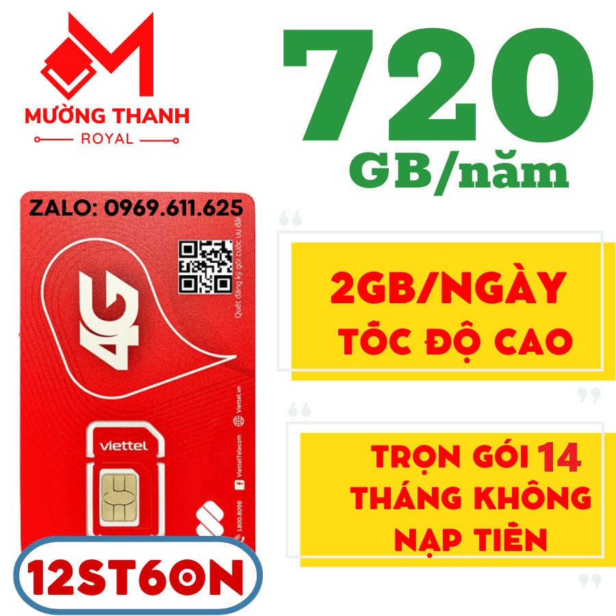 SIM 4G VIETTEL Trọn Gói Miễn Phí 1 Năm 12ST60N 12V90B 12MXH100 12SD125 Không Phải Nạp Tiền Free Data Tỷ Phút Gọi