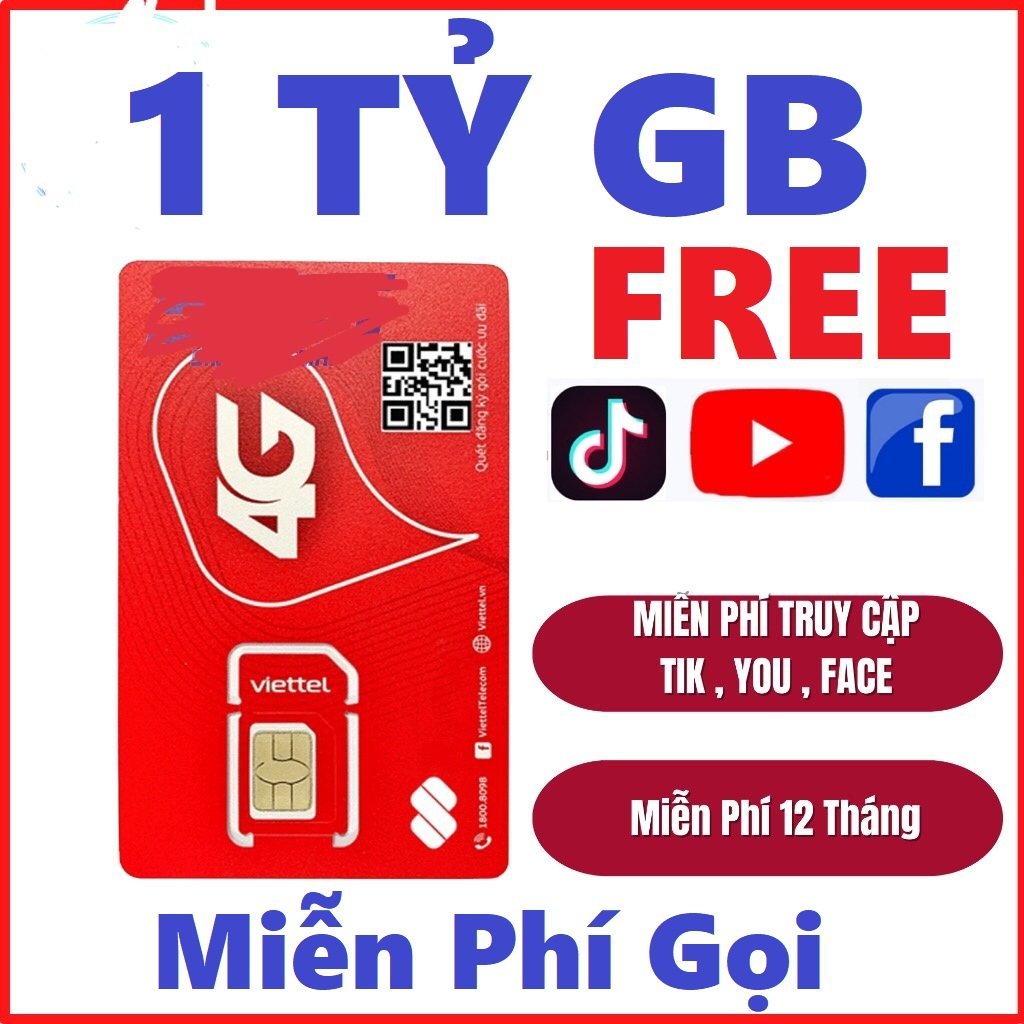 [ 1 TỶ G INTERNET ] SIM 4G VIETTEL TRỌN GÓI 1 NĂM KHÔNG CẦN NẠP TIỀN 12MXH100 12V90B 12V120N 12SD125 6MXH100