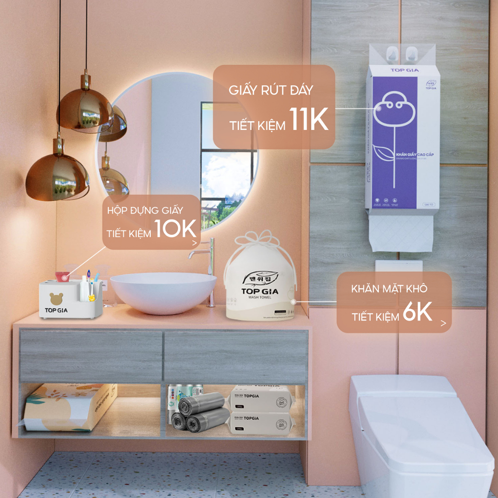 Thùng 46 gói khăn giấy Top Gia 3 màu siêu tiết kiệm, làm từ bột gỗ nguyên chất, 4 lớp dày dặn