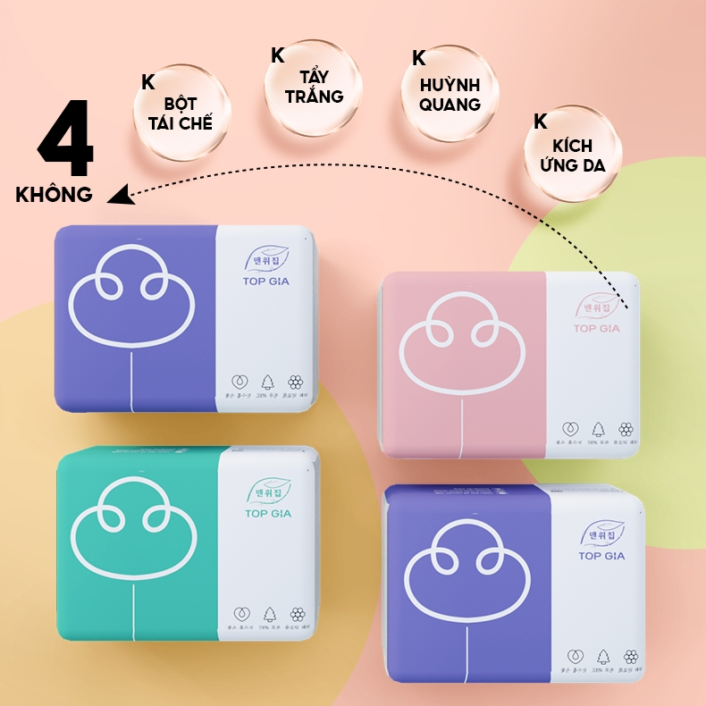 Thùng 46 gói khăn giấy Top Gia 3 màu siêu tiết kiệm, làm từ bột gỗ nguyên chất, 4 lớp dày dặn