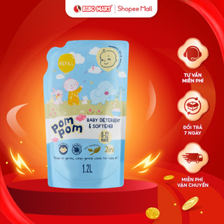 Nước Giặt Xả Cho Bé Sơ Sinh Pom Pom Thơm Diu Nhẹ Kháng Khuẩn An Toàn Cho Làn Da Nhạy Cảm Túi 1.2L - Bibomart