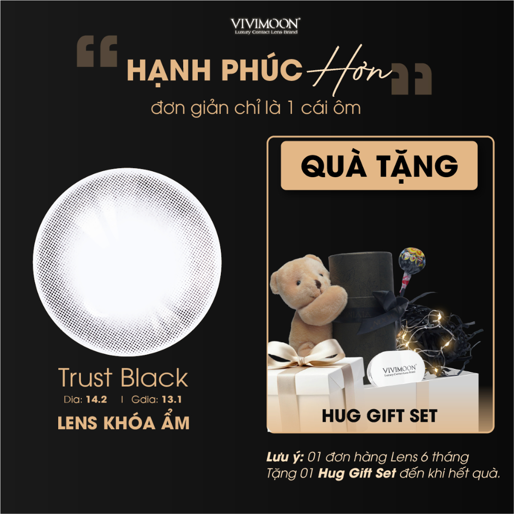 Kính áp tròng VIVIMOON LENS cận khóa ẩm màu đen tự nhiên Trust Black Moisture