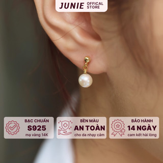 Bông tai ngọc trai JUNIE bạc mạ vàng dáng treo thả hạt ngọc tinh tế thanh lịch E-AUDREY hoa tai bạc thật sang trọng