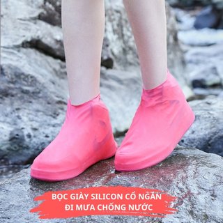 Bọc giày silicon đi mưa cổ ngắn chống thấm nước tái sử dụng nhiều lần