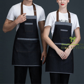 Tạp Dề Jean Phối Kaki Cao Cấp , Vải Bò , trơn