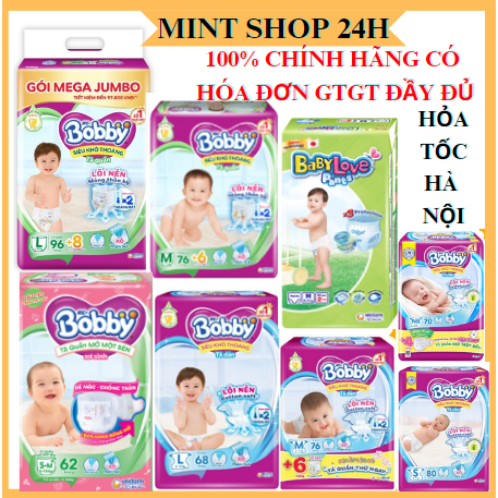 [HỎA TỐC] Tã quần/dán Bobby mega Jumbo s80/M76/M112/L96/Xl84/XXL76/XXL76+8/L68/XL62/XXL56+8/M76+6  lõi nén mỏng