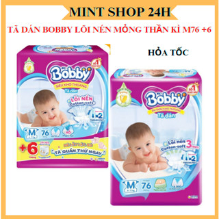 [Hỏa tốc-LIVE/VIDEO 300k] Tã dán Bobby lõi nén gạo non mới cotton-soft mỏng thần kì M 76+6/m76 không cộng