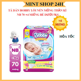 [Hỏa tốc-LIVE/VIDEO 300k] tã dán bobby size XS 70 miếng lõi nén 3mm cho  bé dưới 5kg