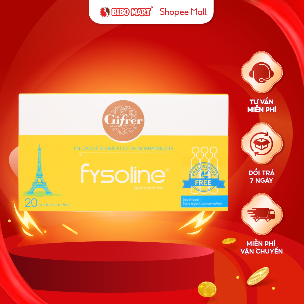 Nước Muối Fysoline Vàng Cho Bé Hỗ Trợ Giảm Viêm Mũi Sổ Mũi Kháng Khuẩn Hộp 20 Ống Hàng Chính Hãng - Bibomart