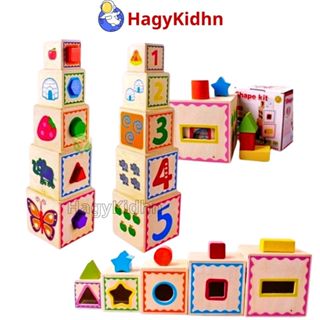  Bộ Lồng Hộp Gỗ Vuông Thả Khối Hagykidhn Đồ Chơi Tháp Xếp Chồng Thả Hình Khối Tập Đếm Gỗ Đa Chức Năng Thông Minh Cho Bé 