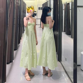 Váy đầm Zara dài 2 dây auth new full tag xanh hồng code 7736/211