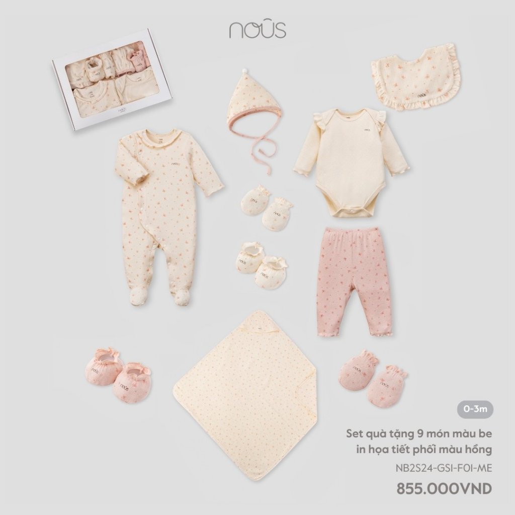 [Mã SGTTC40K giảm đến 40K đơn 50K] Set bộ quần áo Nous sơ sinh đầy tháng ( Newborn/0-3m )