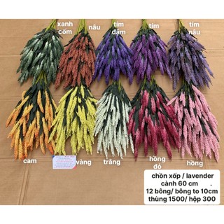 Hoa giả – Hoa chồn xốp –cỏ điểm –cành chồn xốp - Hoa Lavender - Cành hoa chồn xốp 12 bông, dài 60cm, bông 12cm cắm decor