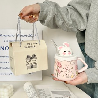 Món quà sinh nhật quà tặng bạn gái, bạn thân Sản phẩm tinh tế hình Thỏ dễ thương 420ml Ly sứ uống nước - TTB 02