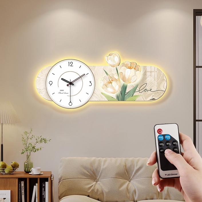Đồng Hồ Treo Tường, Đồng Hồ Kim Trôi, Tranh Đồng Hồ Treo Tường Tích Hợp Đèn Led Có Điều Khiển Từ Xa.