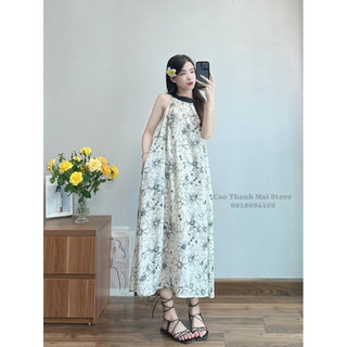 váy hoa xuông cổ yếm